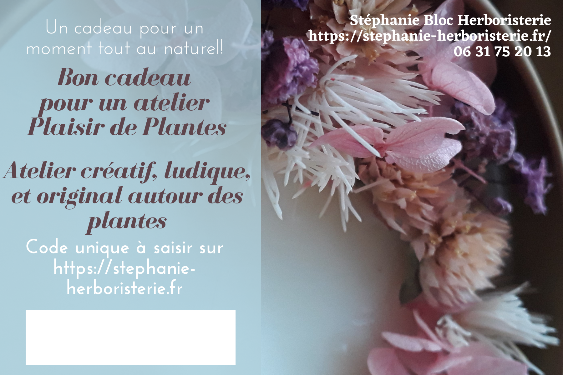 Bon cadeau atelier créatif naturel plantes